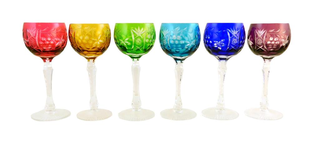 GLASS: SIX CUT TO CLEAR HOCK WINES,