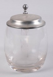 GLASS STEIN, ETCHED WITH EMBLE