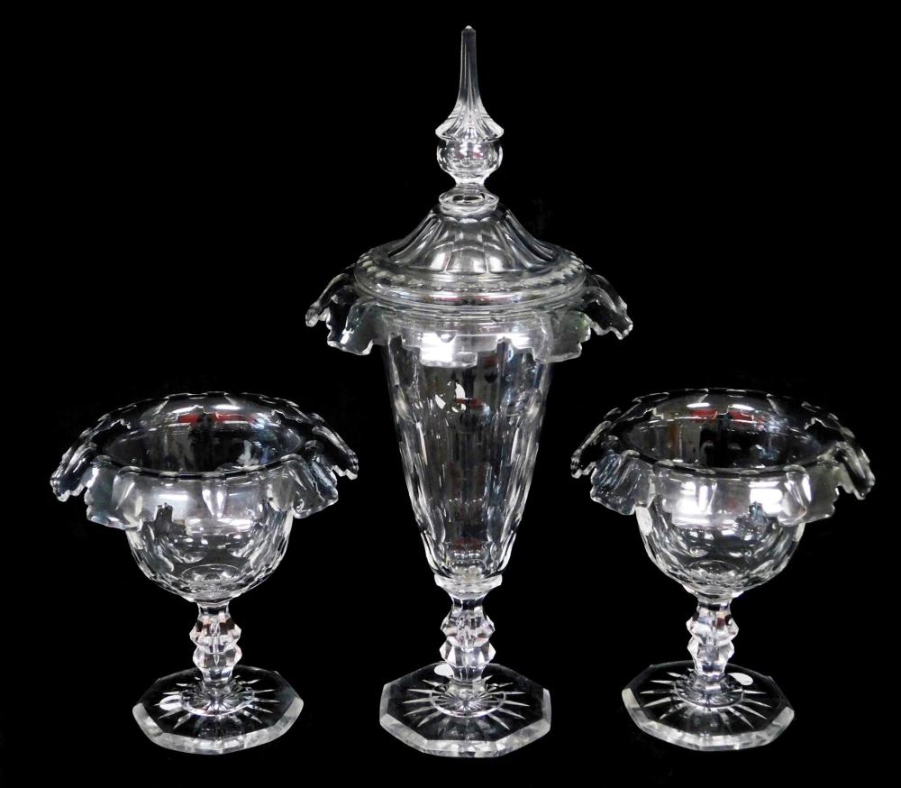 GLASS: THREE CLEAR CUT GLASS