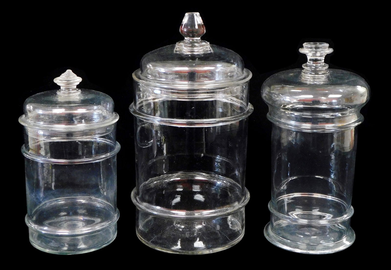 GLASS: THREE HAND-BLOWN CLEAR GLASS