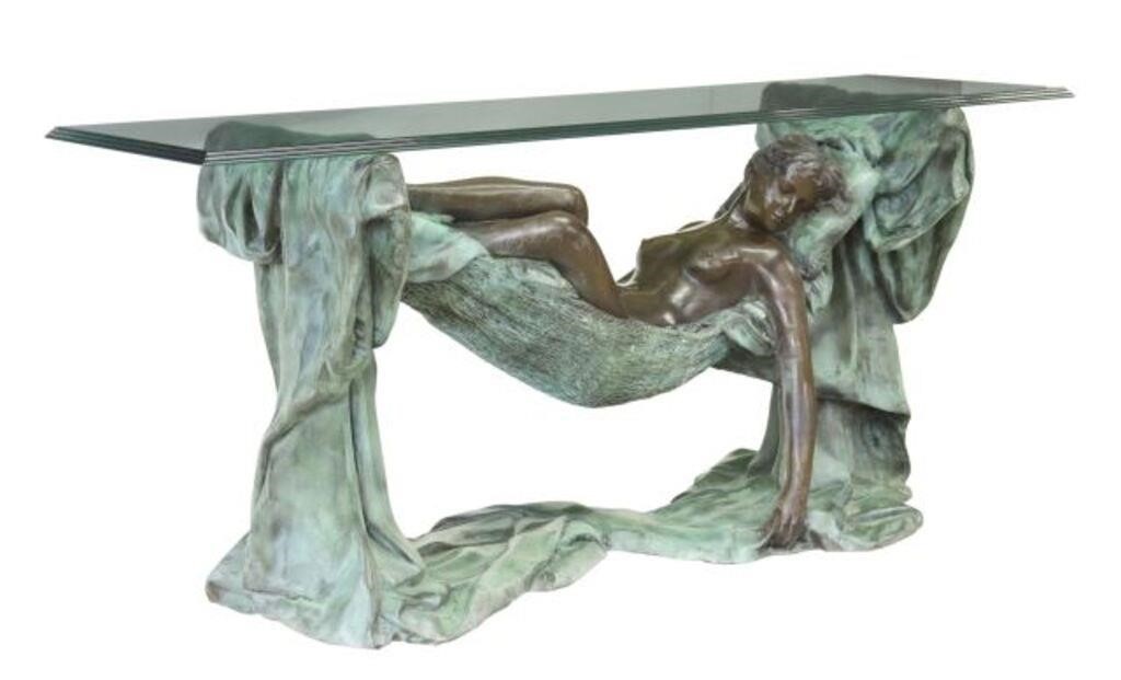 GLASS TOP BRONZE BASE RECLINING