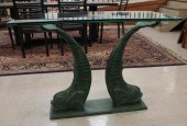 GLASS-TOP BRONZE CONSOLE TABLE