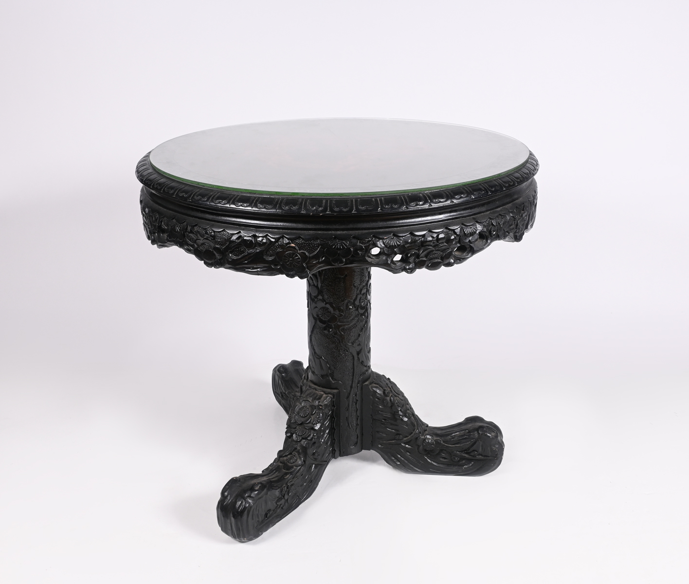 GLASS TOP CARVED & EBONIZED