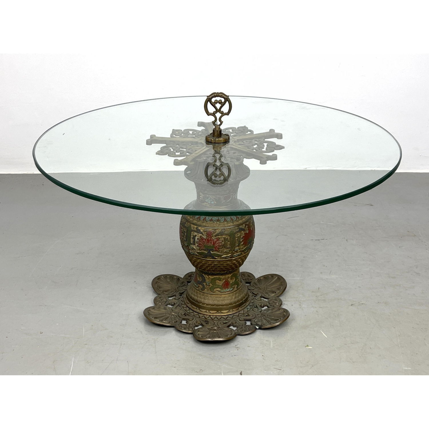 Glass Top Enamel Brass Base Side