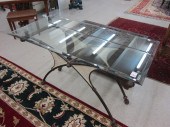 GLASS-TOP FORGED IRON SOFA OR