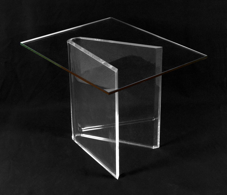 GLASS TOP LUCITE BASE SIDE TABLE: V