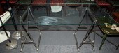 GLASS TOP TABLE WITH METAL SAW