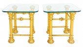 GLASS TOPPED 19TH C BRASS END