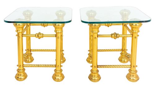 GLASS TOPPED 19TH C BRASS END