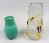 GLASS VASE AND A ROOKWOOD VASE
