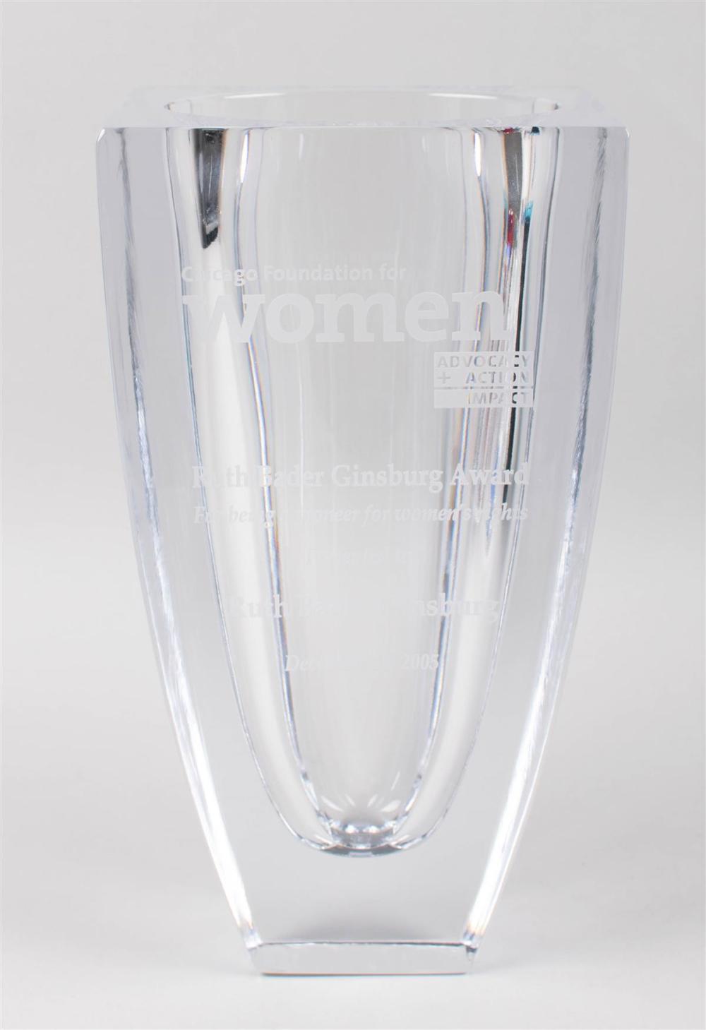 GLASS VASE PRESENTED TO JUSTICE