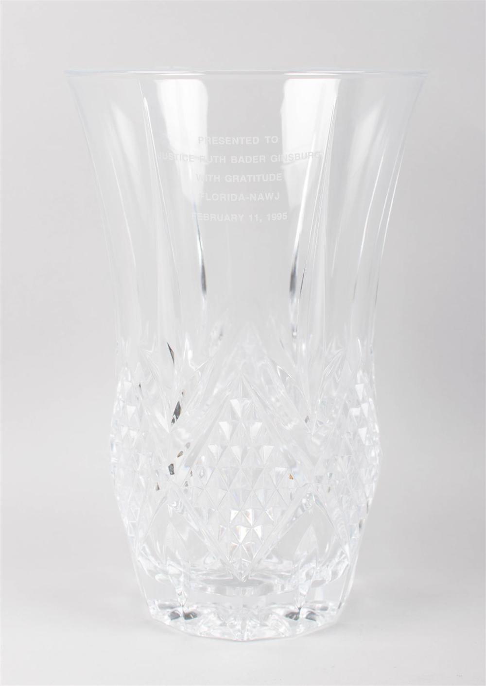 GLASS VASE PRESENTED TO JUSTICE