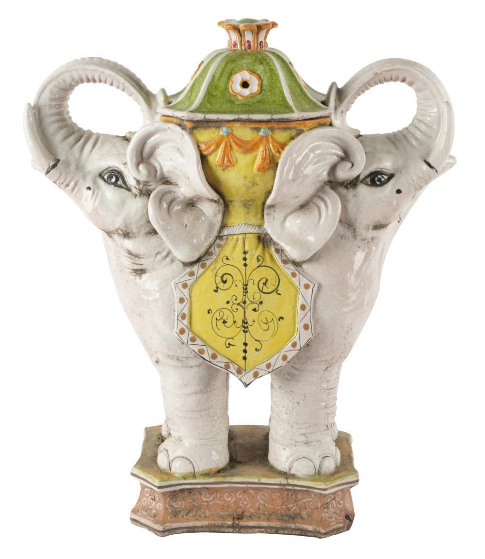 GLAZED CERAMIC ELEPHANT URNwith