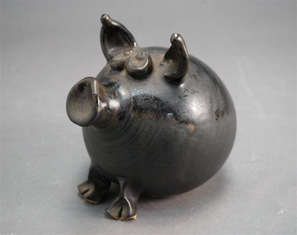 GLAZED CERAMIC PIGGY BANK, SIGNED