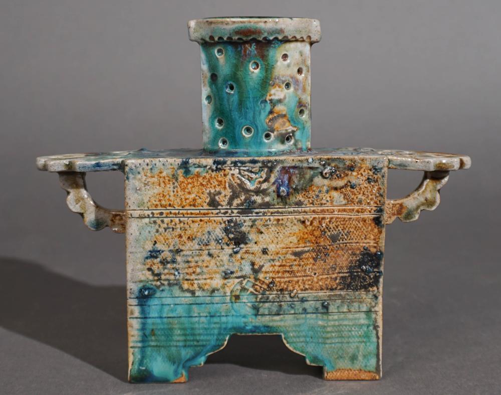 GLAZED POTTERY TWO HANDLED JAR BY
