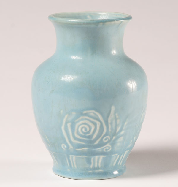 Glazed Rookwood vase; floral/rose
