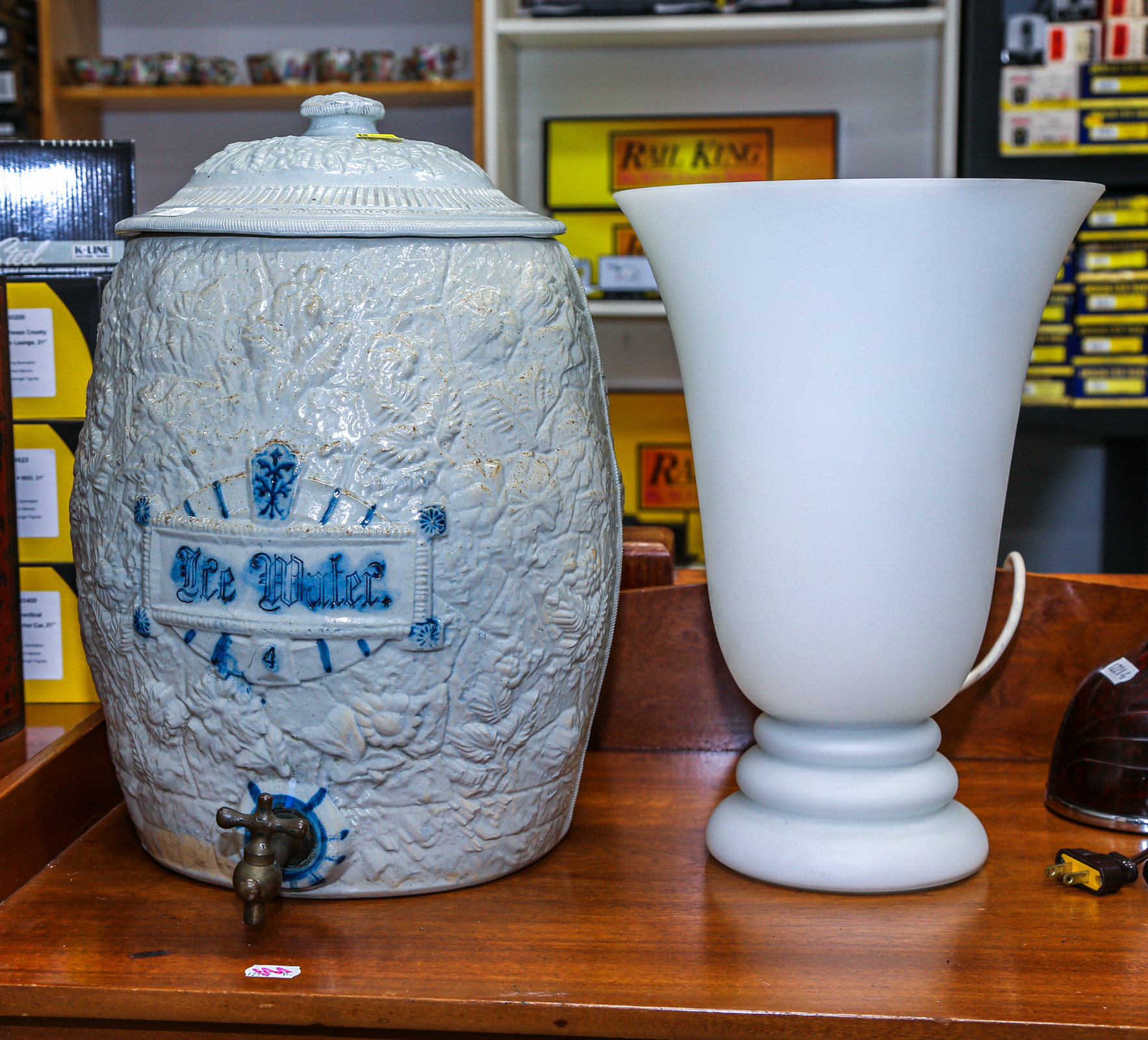 GLAZED STONEWARE ICE WATER URN &