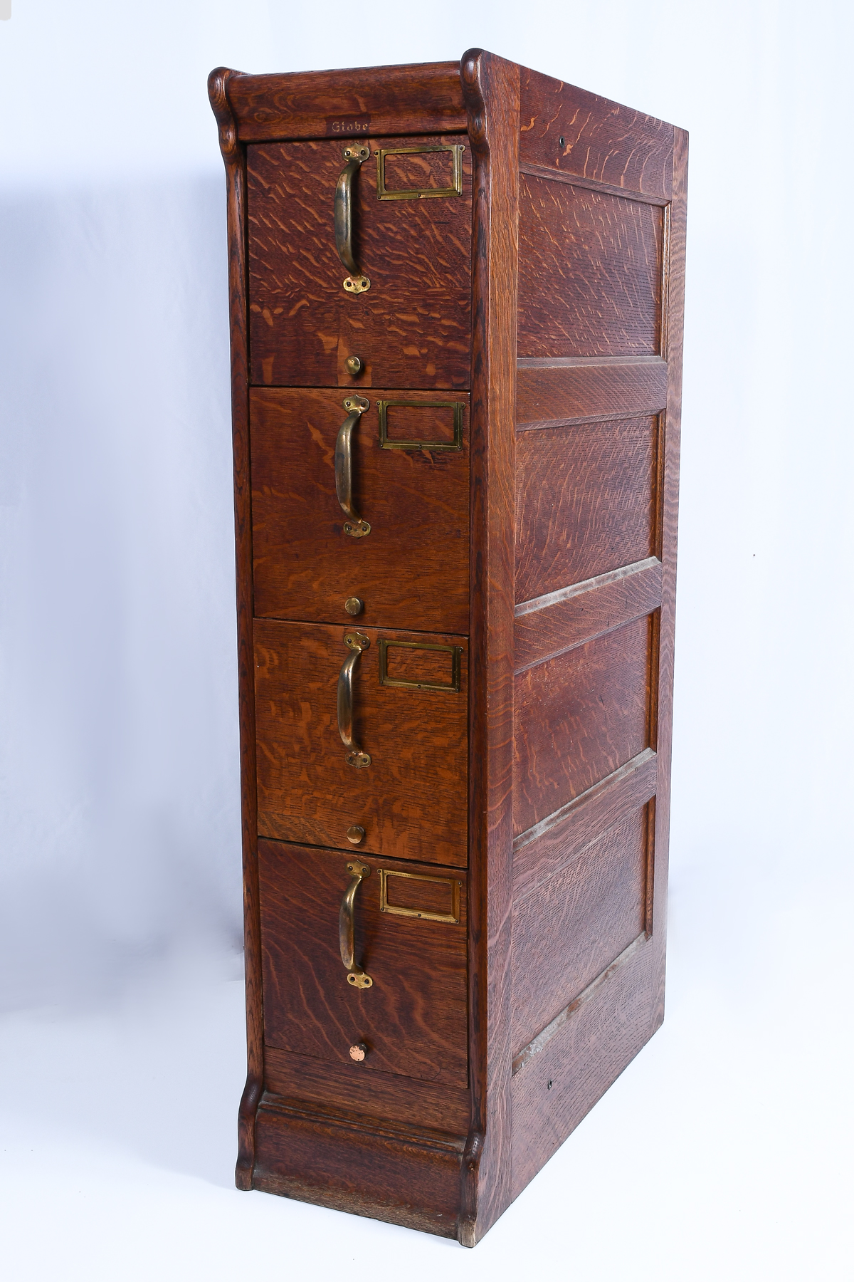 GLOBE 4 DRAWER OAK FILE CABINET: