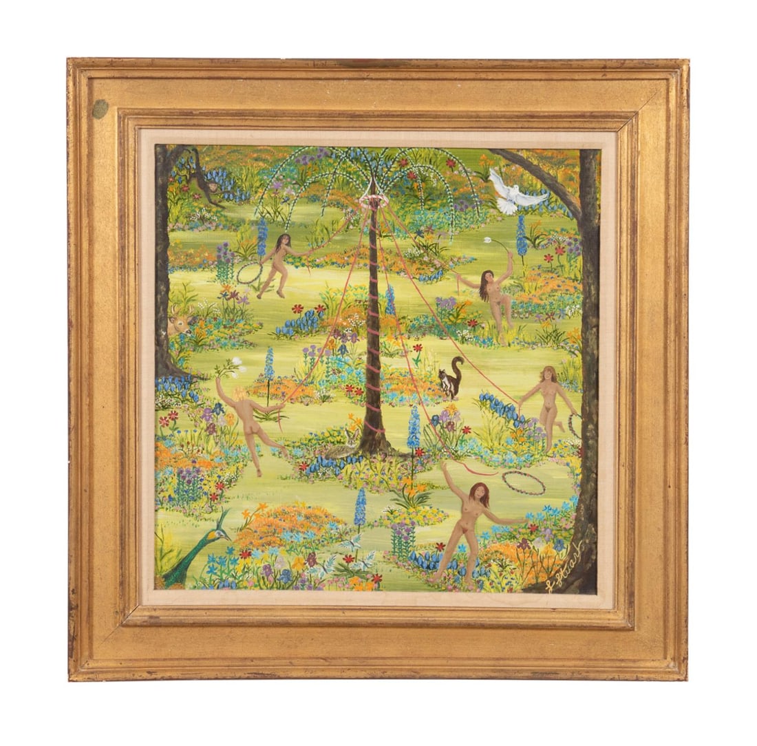GLORIA STUART GARDEN SCENE OIL ON