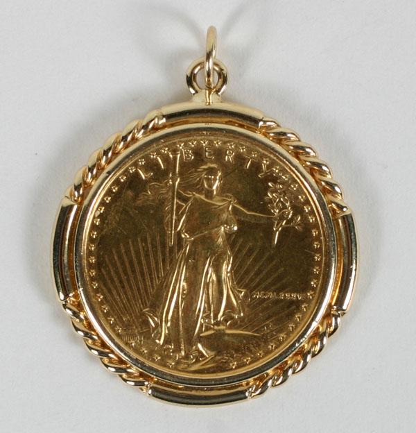 Gold 24K US $10 coin mounted as