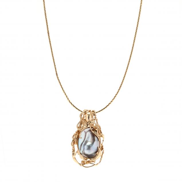 GOLD AND BLISTER PEARL NECKLACE