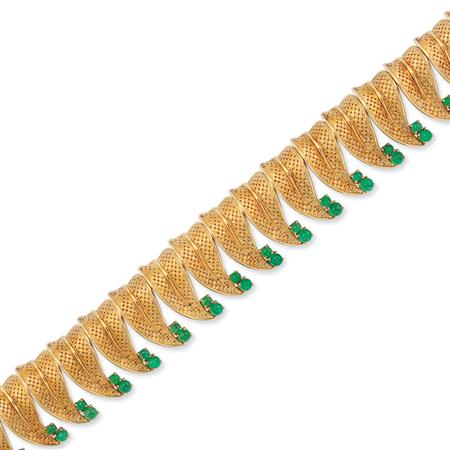 Gold and Cabochon Emerald Leaf Cuff