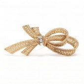GOLD AND DIAMOND BOW BROOCH, D