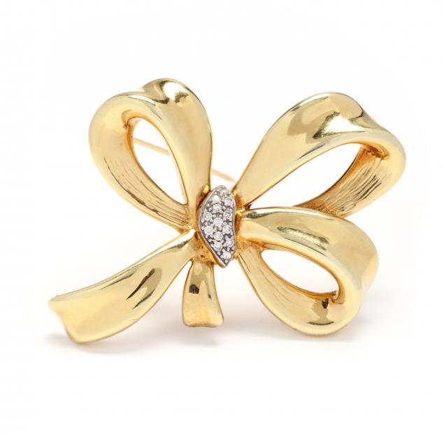 GOLD AND DIAMOND BOW MOTIF BROOCH
