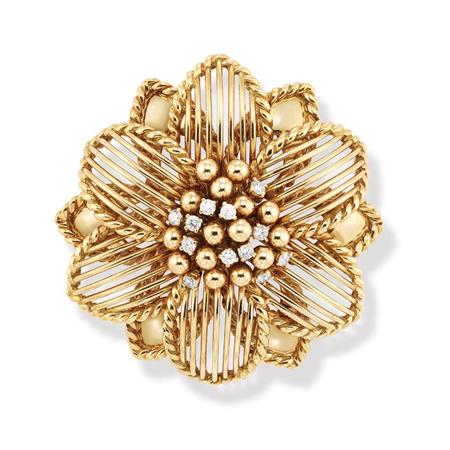 Gold and Diamond Flower Brooch,