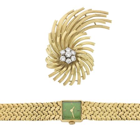Gold and Diamond Flower Brooch