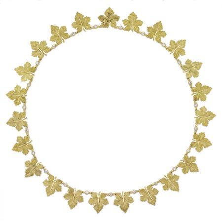Gold and Diamond Leaf Necklace,