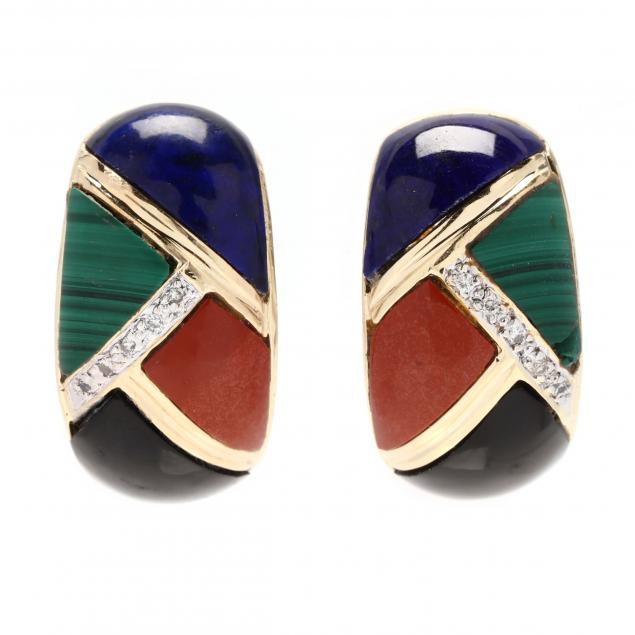 GOLD AND GEM INLAID EARRINGS In a