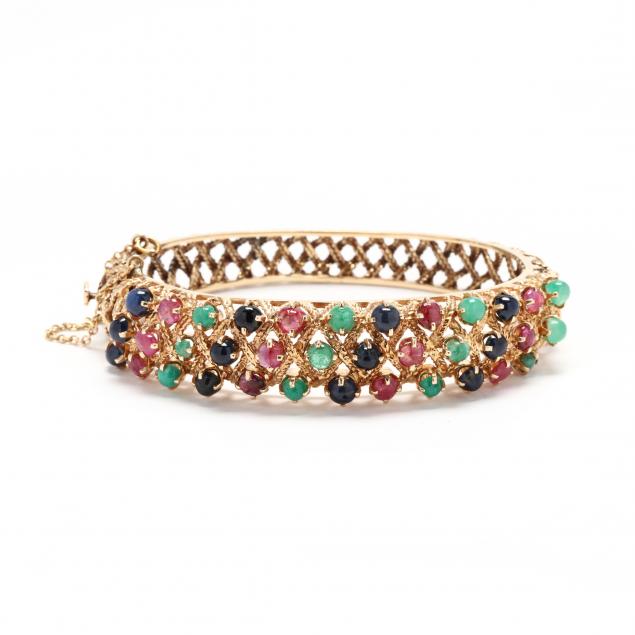GOLD AND GEM-SET BANGLE BRACELET In