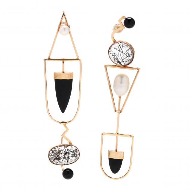 GOLD AND GEM-SET EARRINGS,