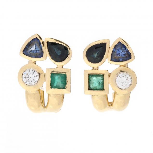 GOLD AND GEM-SET EARRINGS, MANFREDI