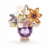 GOLD AND GEM-SET FLOWER BASKET