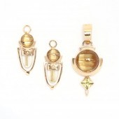 GOLD AND GEM-SET PENDANT AND E