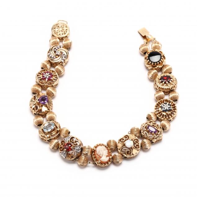 GOLD AND GEM-SET SLIDE BRACELET The