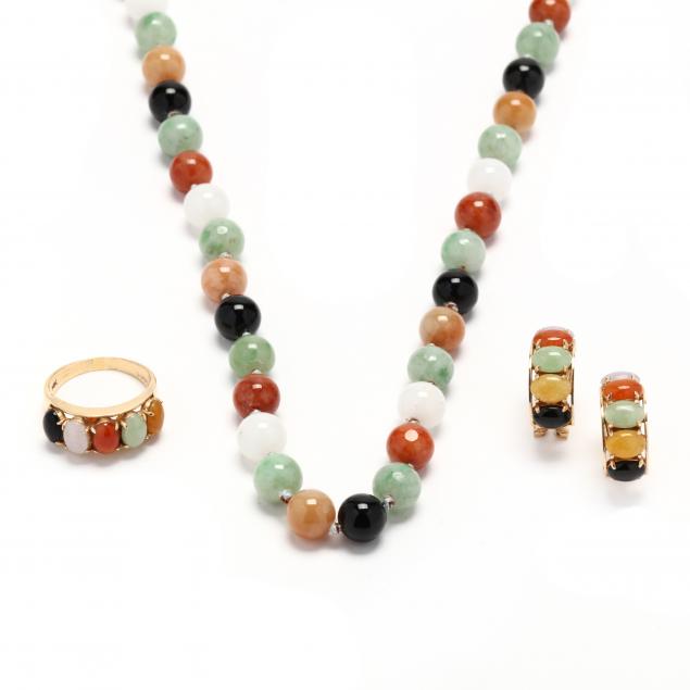 GOLD AND MULTI-COLOR JADE SUITE,
