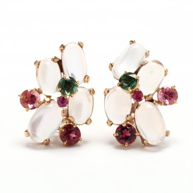 GOLD AND MULTI-GEMSTONE CLIP ON