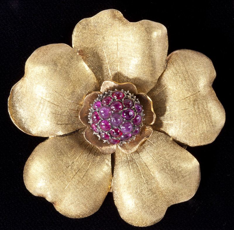 Gold and Ruby Clip Brooch Mario