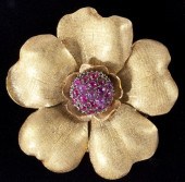 Gold and Ruby Clip Brooch Mari