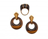 GOLD AND TIGER'S EYE EARCLIPS
