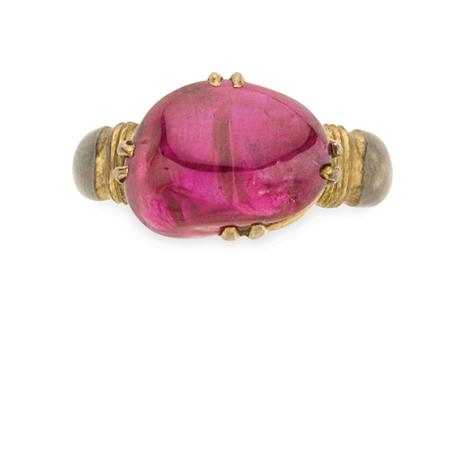Gold and Tumbled Ruby Ring 	 