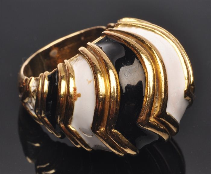 GOLD AND WHITE AND BLACK ENAMEL