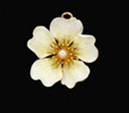 Gold and white enamel flower pin