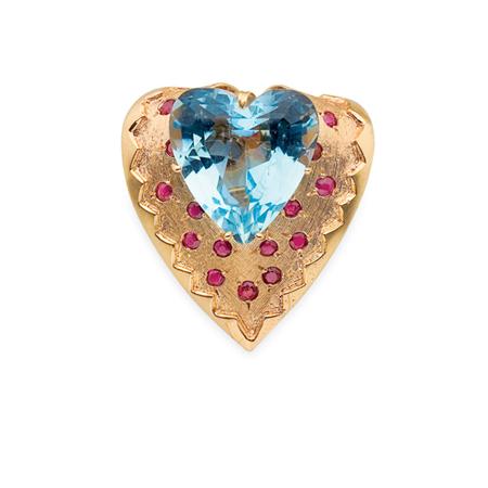 Gold, Aquamarine and Ruby Heart