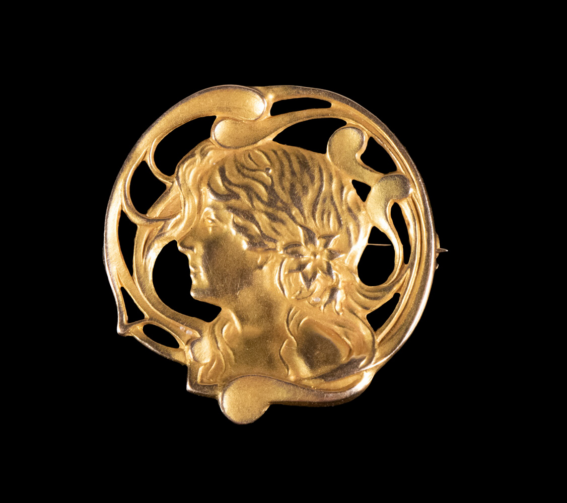 GOLD ART NOUVEAU FOB BROOCH 14K