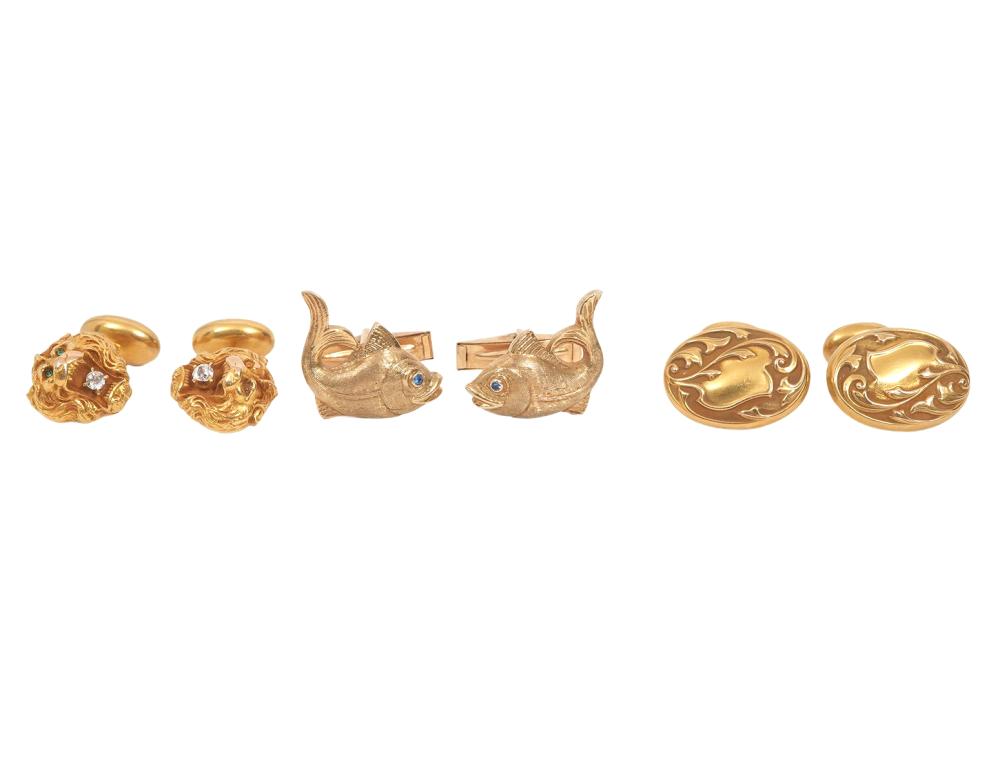 GOLD ART NOUVEAU, LIONS HEADS, FISH