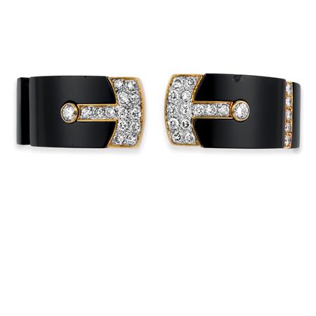 Gold, Black Onyx and Diamond Bangle